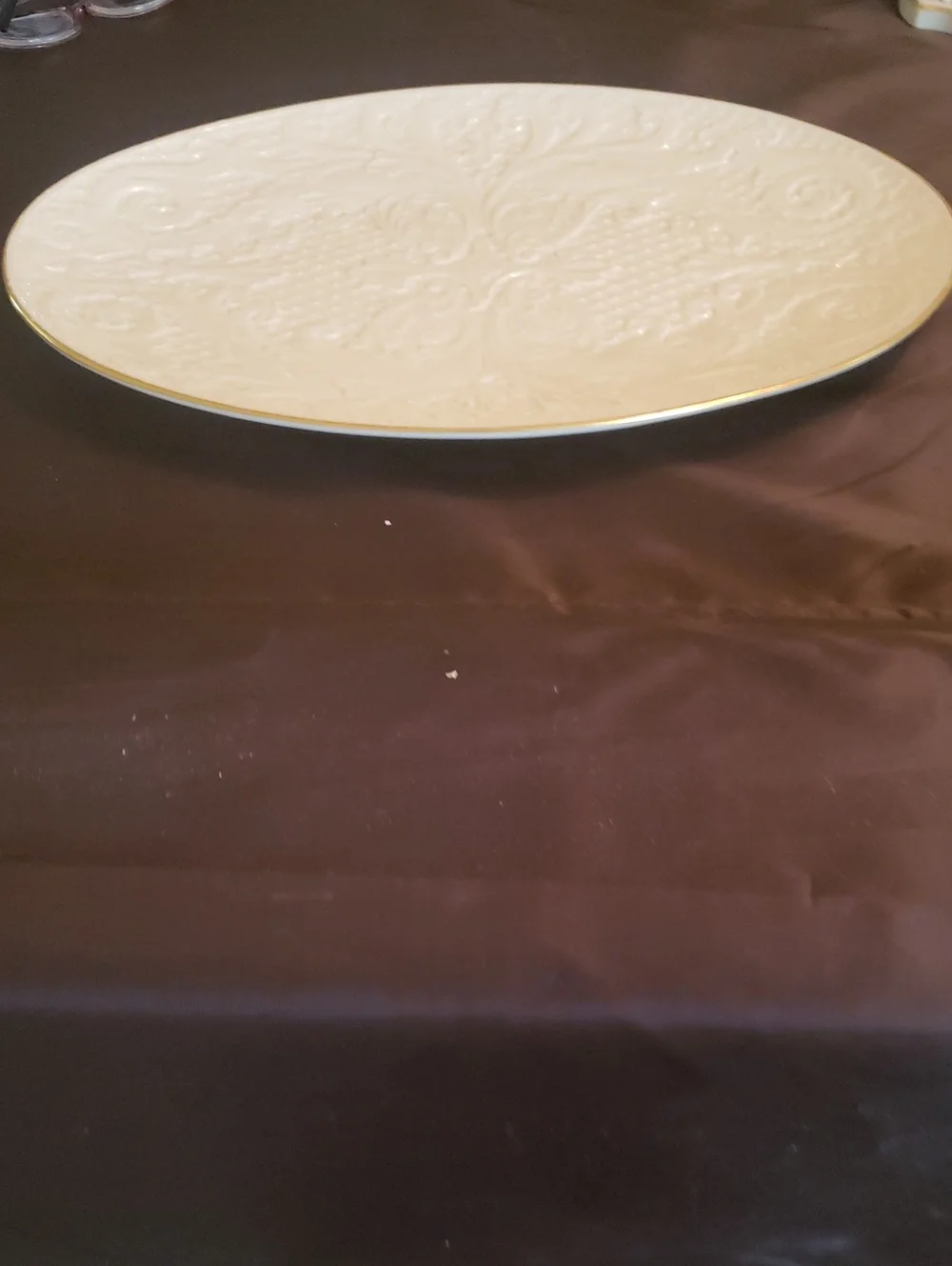 Lenox Dolphin Platter Cream Embossed Porcelain Serving Platter with Gold Rim